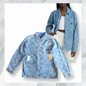NWT! Vans MENDED CHECK Denim Printed Shirt Jacket STONE WASH Women's Jean Coat